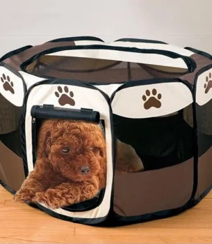 Foldable portable dog playpen for indoor and outdoor use